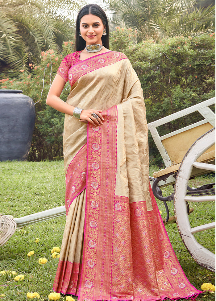 Cream Dupion Silk Saree With Blouse Piece - Indian Silk House Agencies