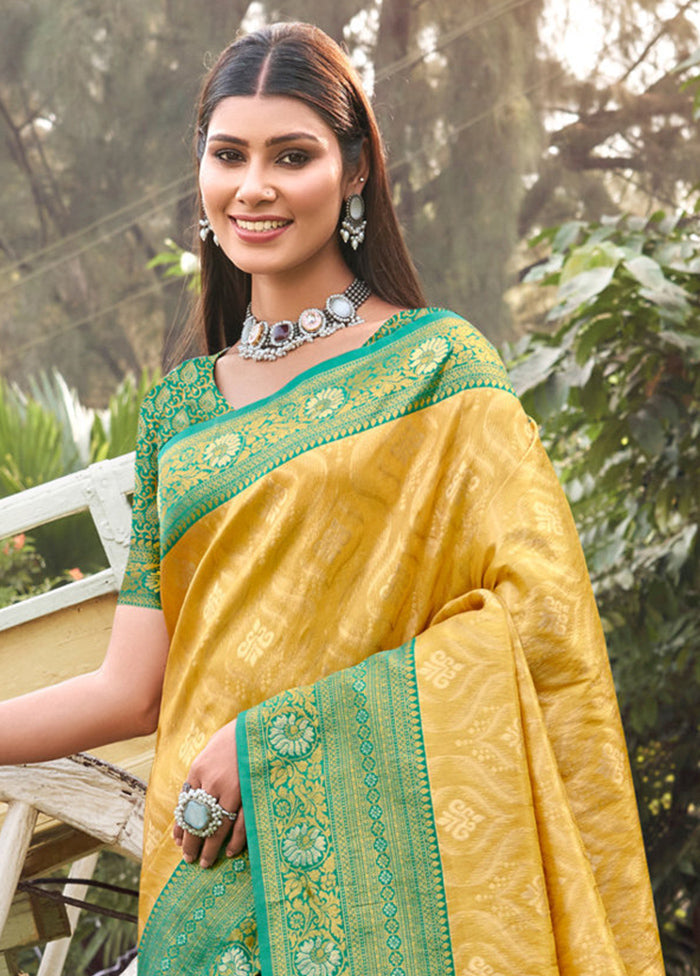 Yellow Dupion Silk Saree With Blouse Piece - Indian Silk House Agencies