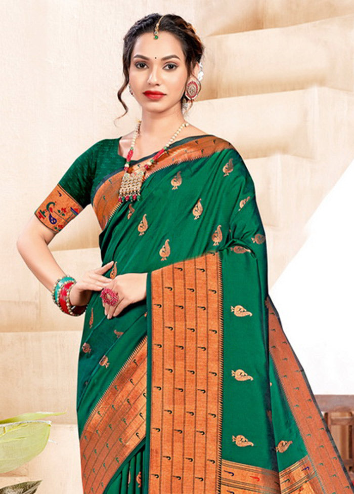 Dark Green Spun Silk Saree With Blouse Piece - Indian Silk House Agencies