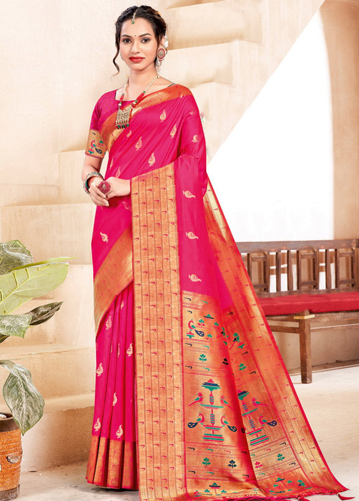 Pink Spun Silk Saree With Blouse Piece - Indian Silk House Agencies