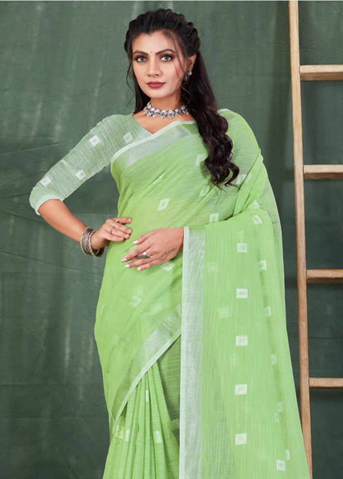 Light Green Linen Silk Saree With Blouse Piece - Indian Silk House Agencies