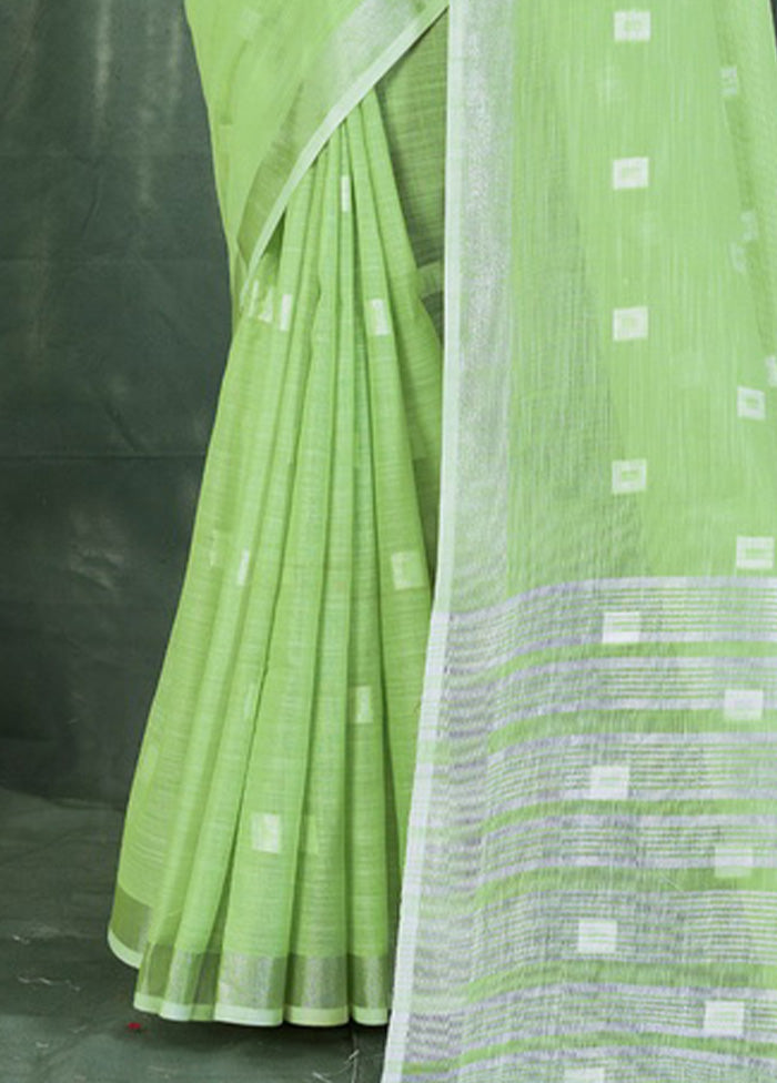 Light Green Linen Silk Saree With Blouse Piece - Indian Silk House Agencies