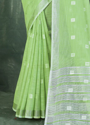 Light Green Linen Silk Saree With Blouse Piece - Indian Silk House Agencies