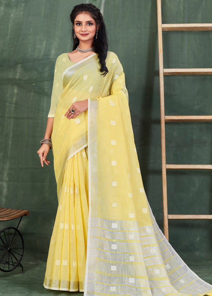 Yellow Linen Silk Saree With Blouse Piece - Indian Silk House Agencies