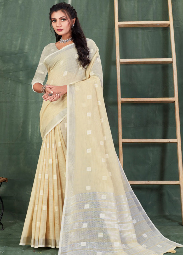 Cream Linen Silk Saree With Blouse Piece - Indian Silk House Agencies