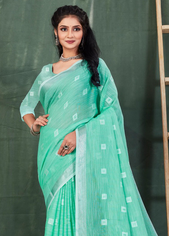 Sea Green Linen Silk Saree With Blouse Piece - Indian Silk House Agencies