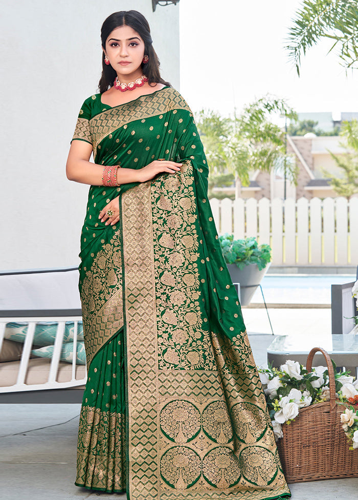 Green Dupion Silk Saree With Blouse Piece - Indian Silk House Agencies