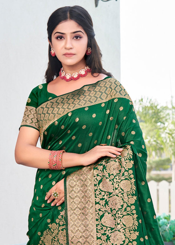 Green Dupion Silk Saree With Blouse Piece - Indian Silk House Agencies