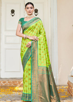 Light Green Dupion Silk Saree With Blouse Piece - Indian Silk House Agencies