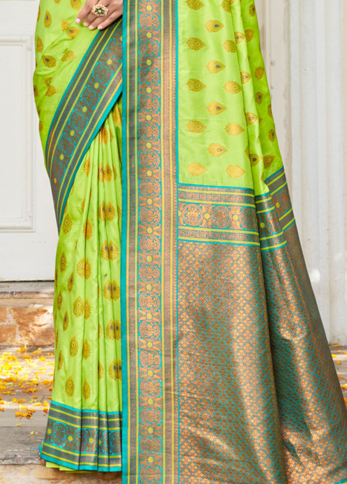 Light Green Dupion Silk Saree With Blouse Piece - Indian Silk House Agencies