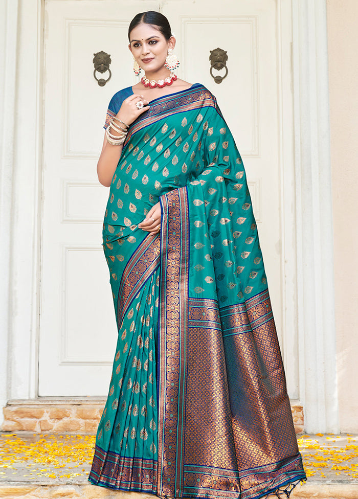 Sea Green Dupion Silk Saree With Blouse Piece - Indian Silk House Agencies