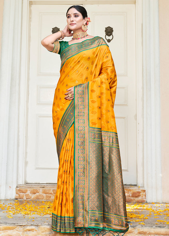 Yellow Dupion Silk Saree With Blouse Piece - Indian Silk House Agencies