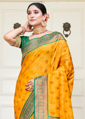 Yellow Dupion Silk Saree With Blouse Piece - Indian Silk House Agencies