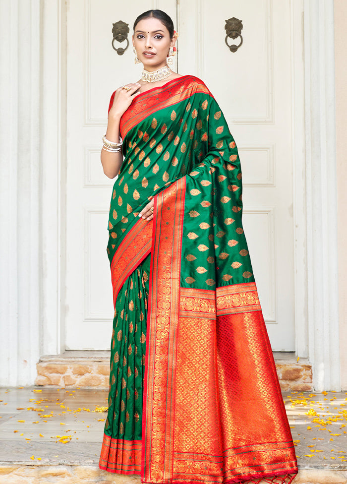 Green Dupion Silk Saree With Blouse Piece - Indian Silk House Agencies