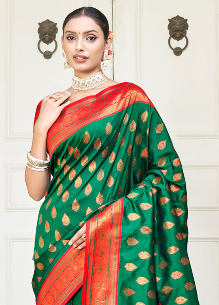 Green Dupion Silk Saree With Blouse Piece - Indian Silk House Agencies