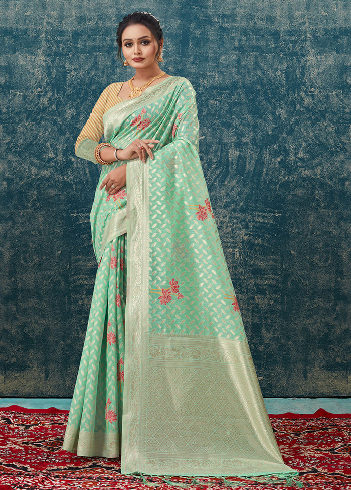 Sea Green Kota Cotton Saree With Blouse Piece - Indian Silk House Agencies