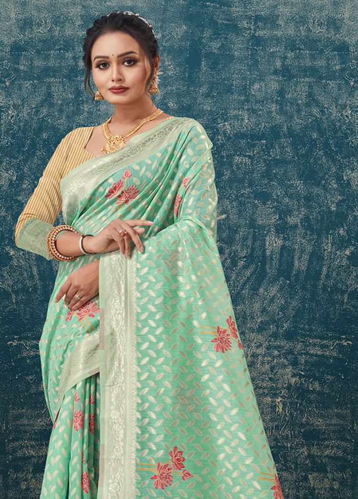 Sea Green Kota Cotton Saree With Blouse Piece - Indian Silk House Agencies