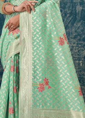 Sea Green Kota Cotton Saree With Blouse Piece - Indian Silk House Agencies