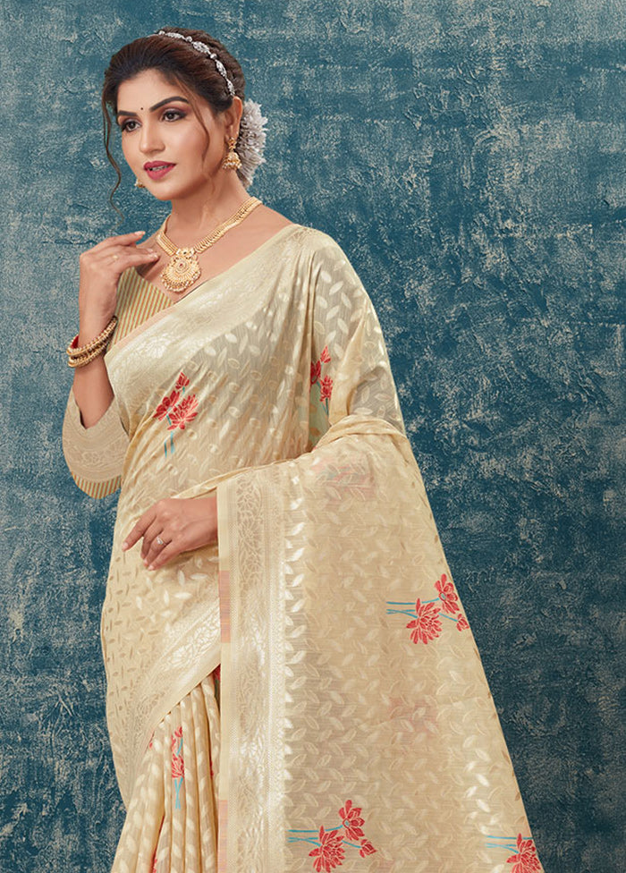 Cream Kota Cotton Saree With Blouse Piece - Indian Silk House Agencies