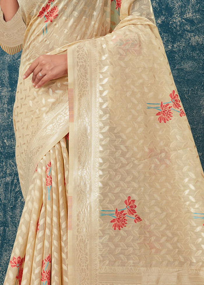 Cream Kota Cotton Saree With Blouse Piece - Indian Silk House Agencies