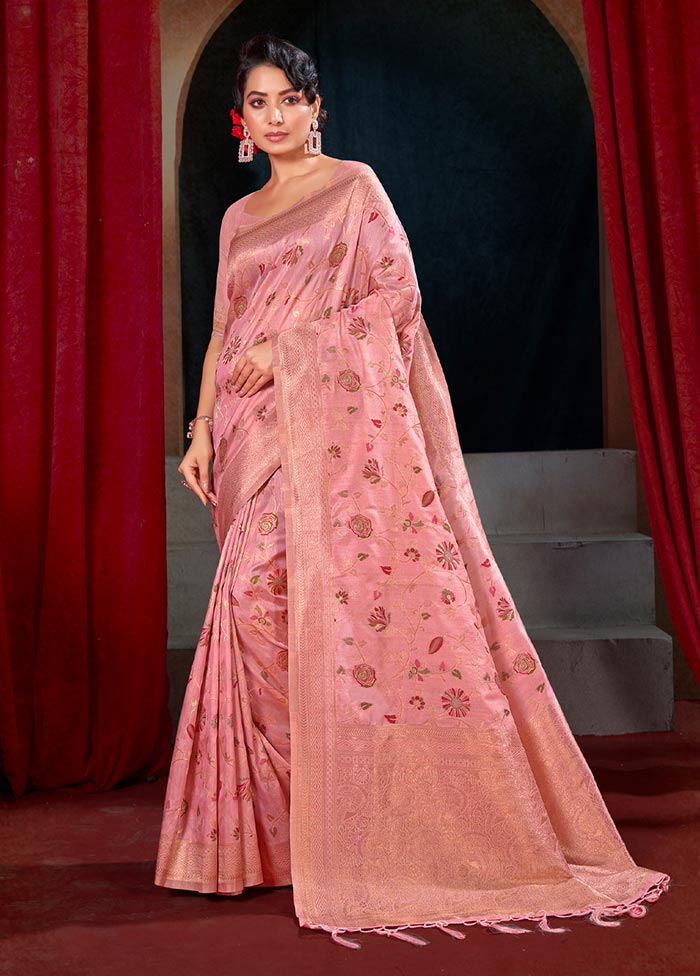 Pink Spun Silk Saree With Blouse Piece - Indian Silk House Agencies