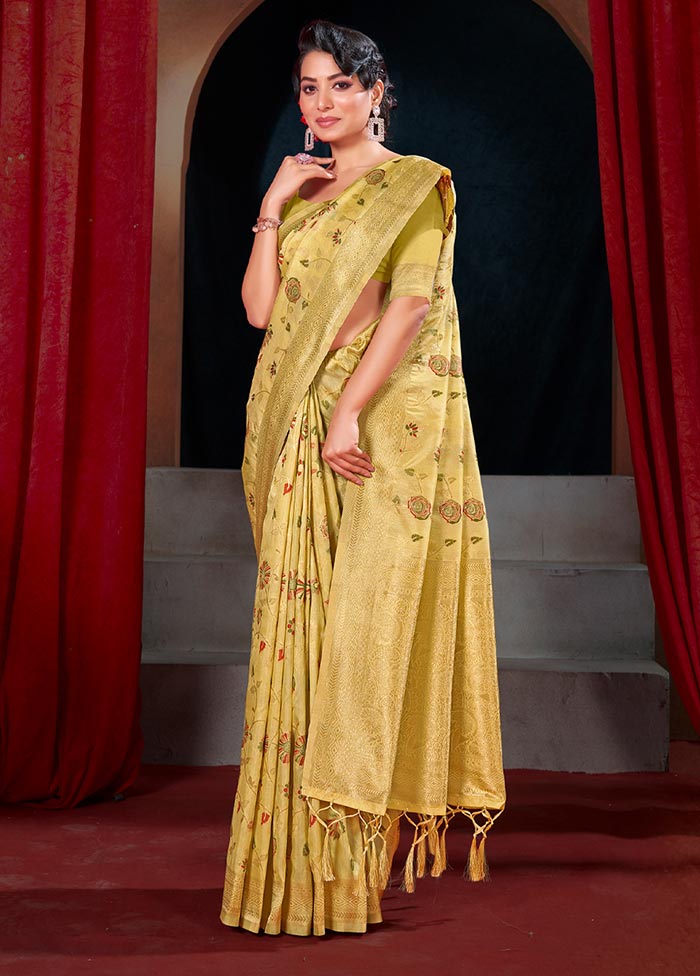 Yellow Spun Silk Saree With Blouse Piece - Indian Silk House Agencies