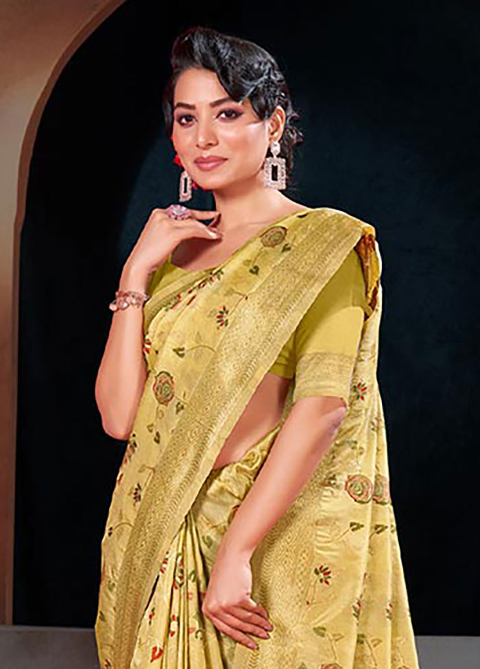 Yellow Spun Silk Saree With Blouse Piece - Indian Silk House Agencies