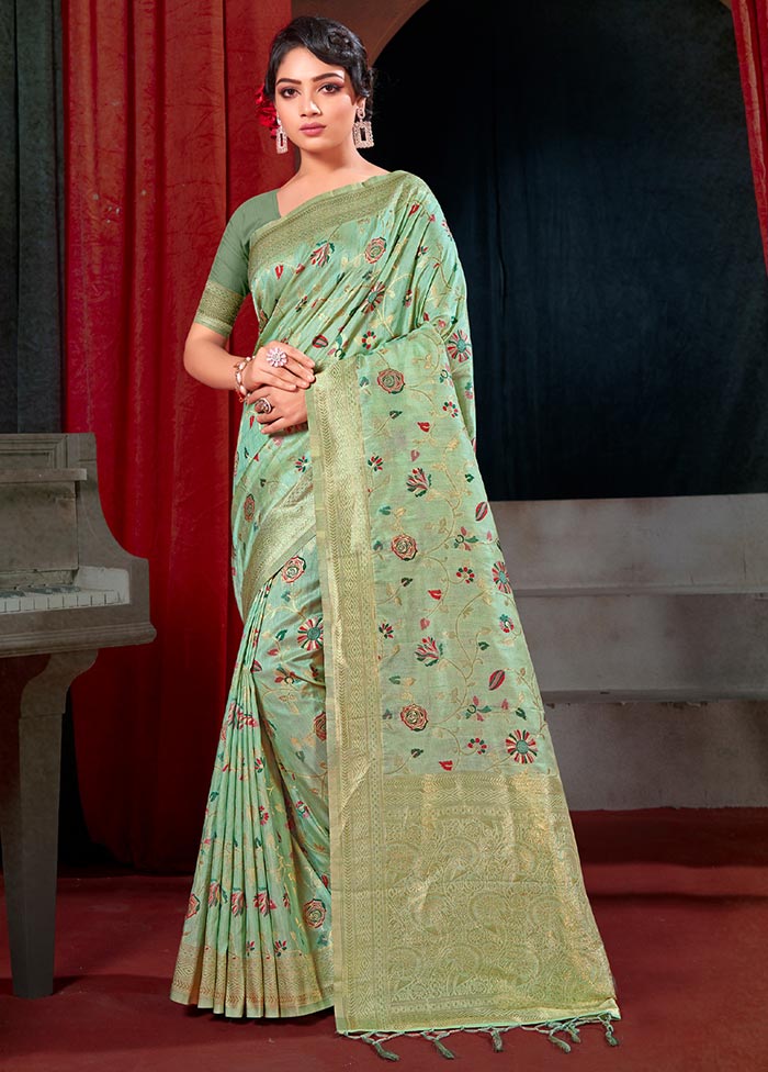 Sea Green Spun Silk Saree With Blouse Piece - Indian Silk House Agencies