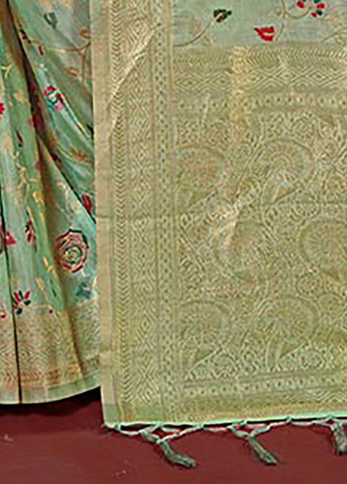 Sea Green Spun Silk Saree With Blouse Piece - Indian Silk House Agencies