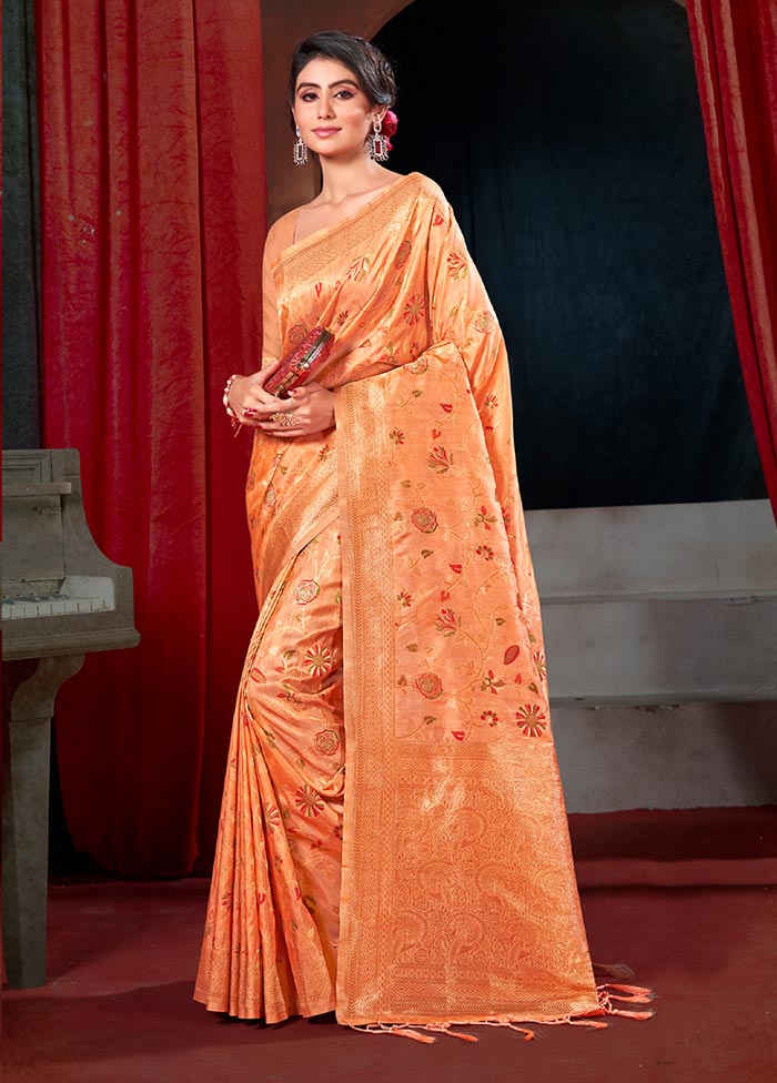 Orange Spun Silk Saree With Blouse Piece - Indian Silk House Agencies