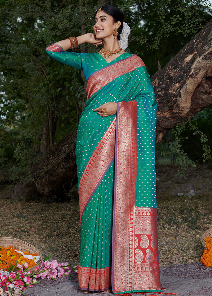 Rama Dupion Silk Saree With Blouse Piece