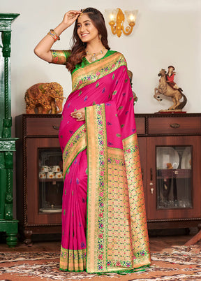 Magenta Spun Silk Saree With Blouse Piece - Indian Silk House Agencies