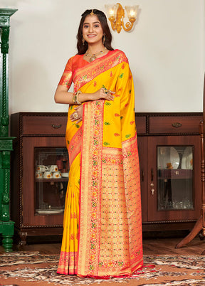 Yellow Spun Silk Saree With Blouse Piece - Indian Silk House Agencies