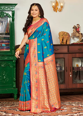 Sky Blue Spun Silk Saree With Blouse Piece - Indian Silk House Agencies