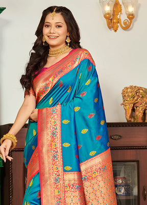 Sky Blue Spun Silk Saree With Blouse Piece - Indian Silk House Agencies