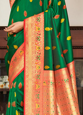 Green Spun Silk Saree With Blouse Piece - Indian Silk House Agencies