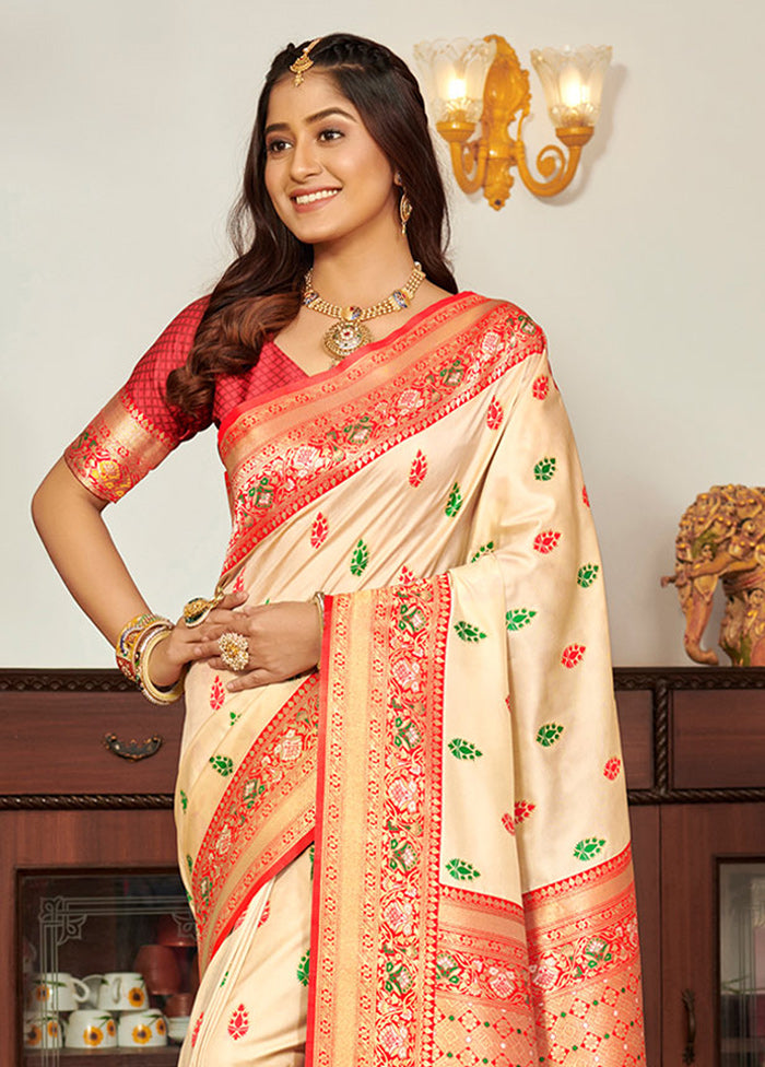 Cream Spun Silk Saree With Blouse Piece - Indian Silk House Agencies