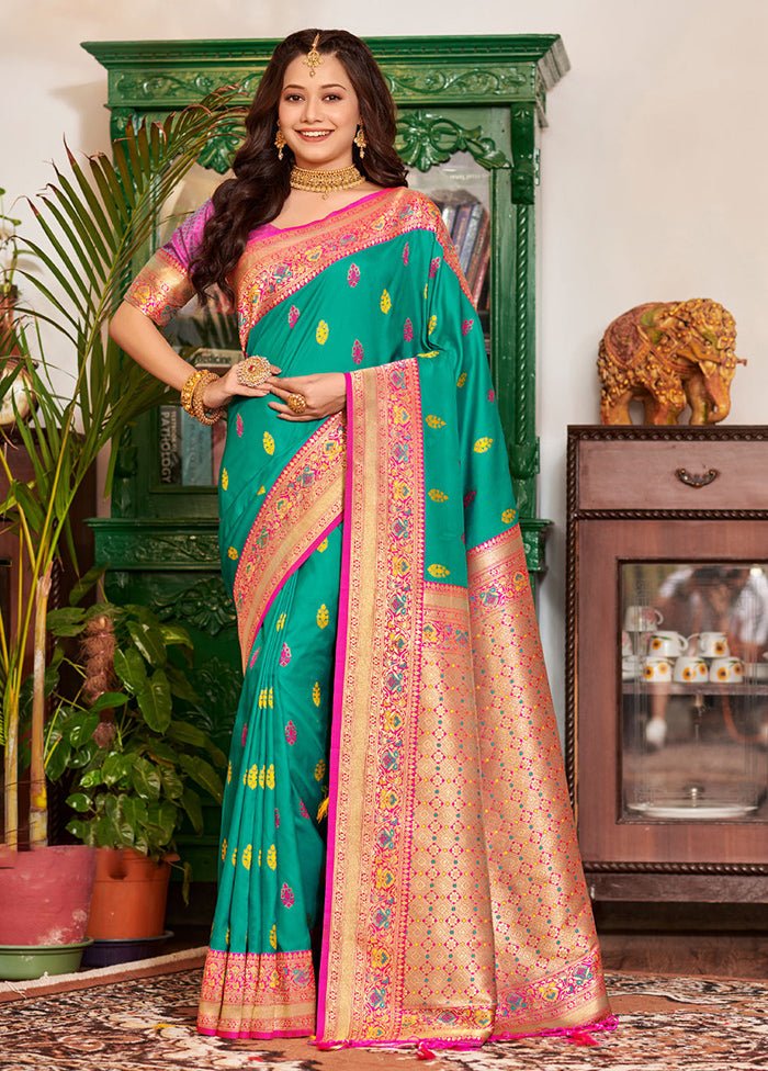 Sea Green Spun Silk Saree With Blouse Piece - Indian Silk House Agencies