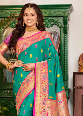 Sea Green Spun Silk Saree With Blouse Piece - Indian Silk House Agencies