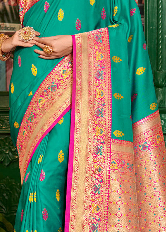 Sea Green Spun Silk Saree With Blouse Piece - Indian Silk House Agencies