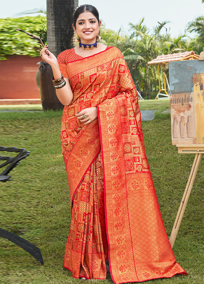 Red Dupion Silk Saree With Blouse Piece - Indian Silk House Agencies