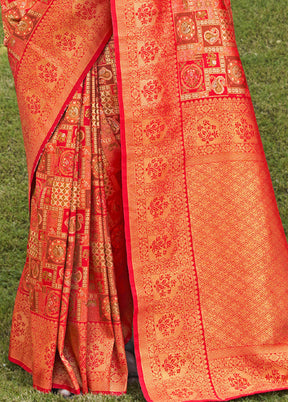 Red Dupion Silk Saree With Blouse Piece - Indian Silk House Agencies