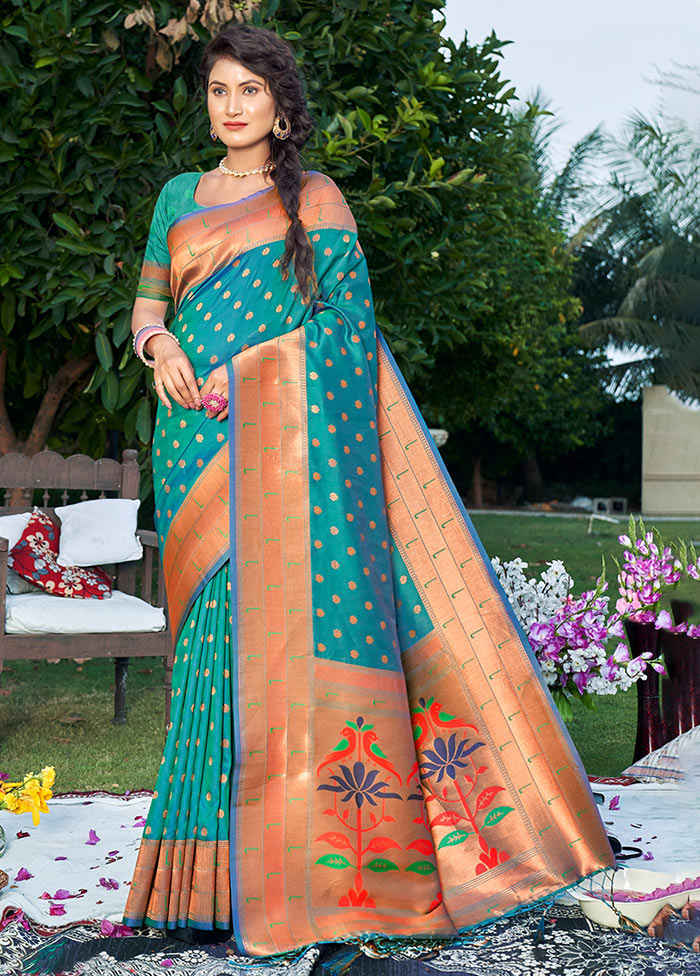 Sea Green Spun Silk Saree With Blouse Piece