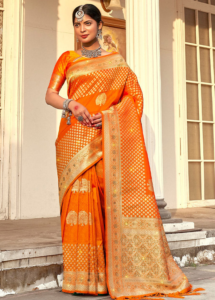 Orange Spun Silk Saree With Blouse Piece - Indian Silk House Agencies