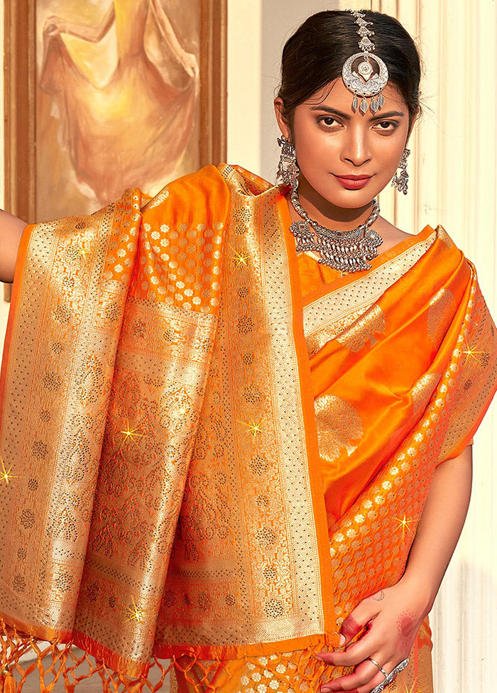 Orange Spun Silk Saree With Blouse Piece - Indian Silk House Agencies