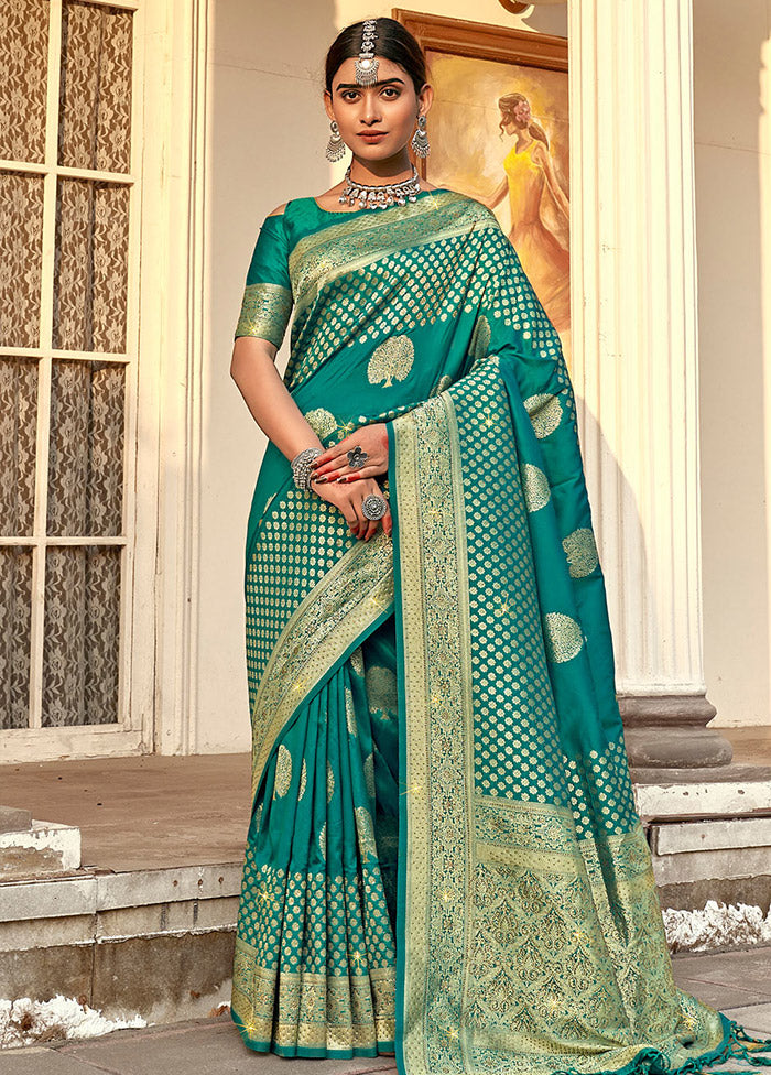 Sea Green Spun Silk Saree With Blouse Piece