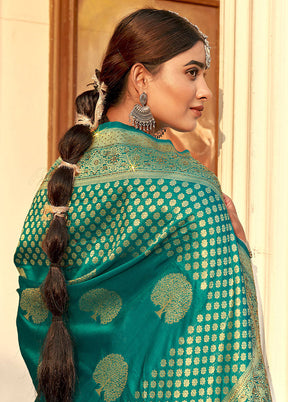 Sea Green Spun Silk Saree With Blouse Piece