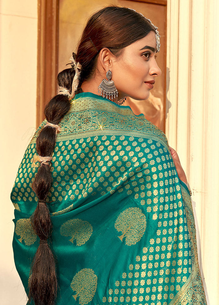 Sea Green Spun Silk Saree With Blouse Piece