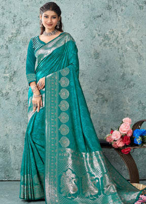 Sea Green Spun Silk Saree With Blouse Piece