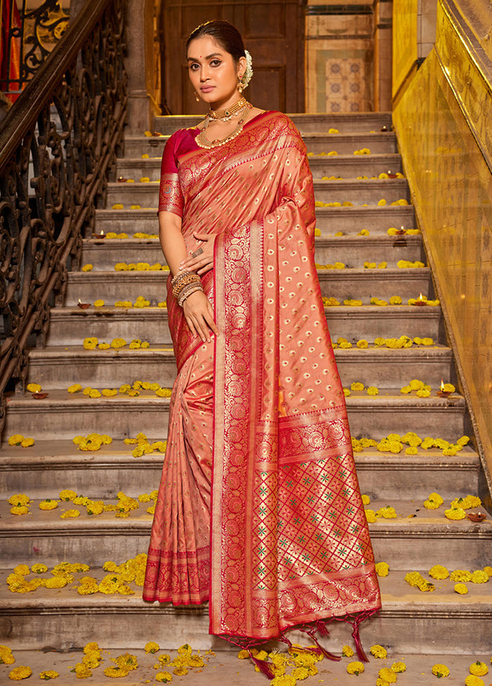 Peach Spun Silk Saree With Blouse Piece - Indian Silk House Agencies